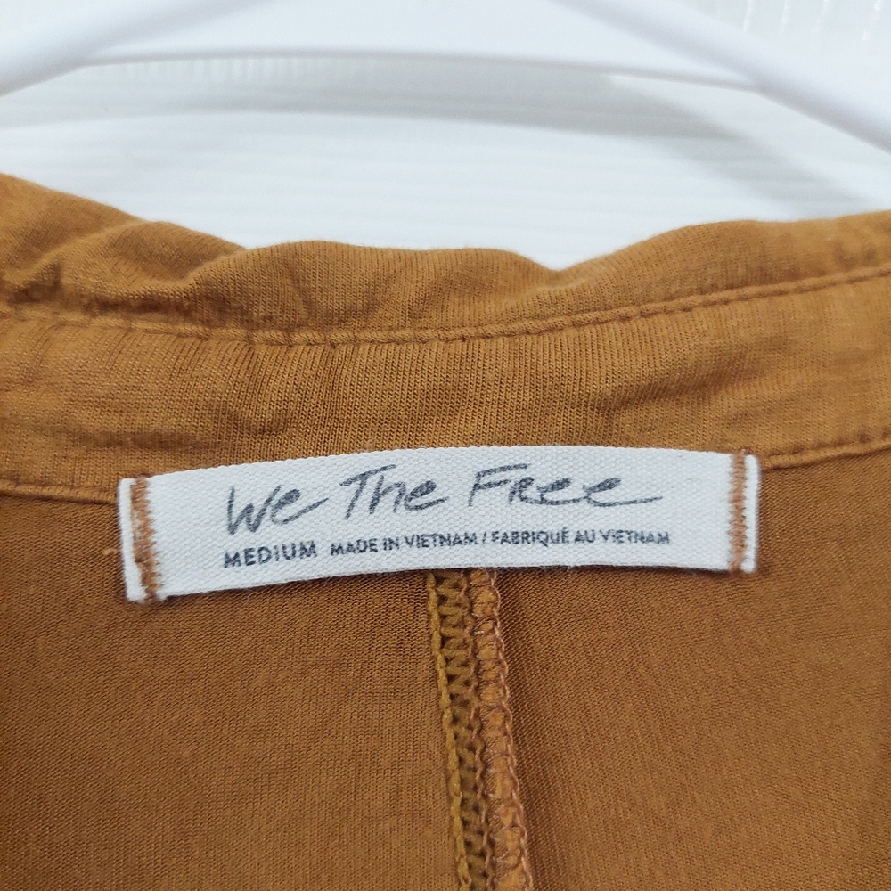 We The Free Andy Button Down Shirt Yellow Brown Medium Oversized Free People - Picture 2 of 8